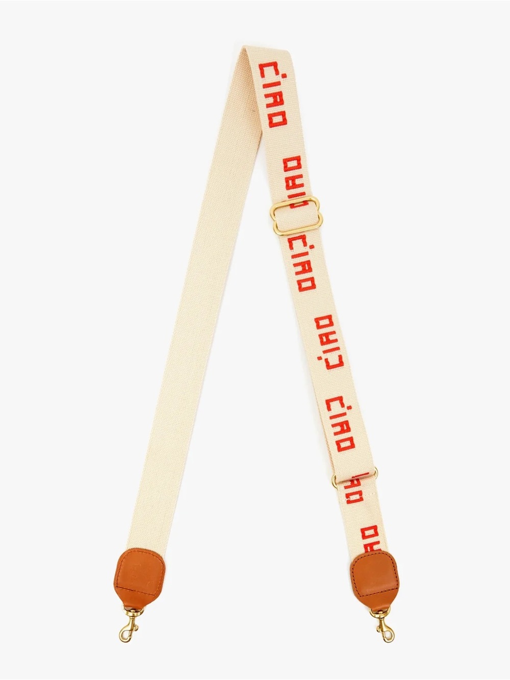 Beige 'Ciao' Embroidered Strap with Red Lettering
